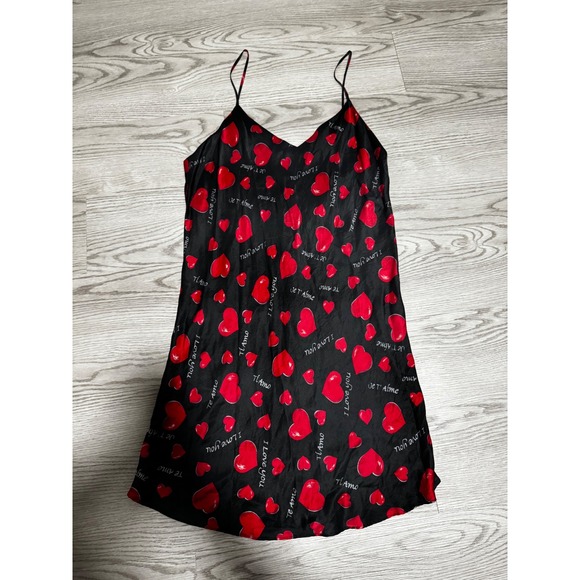 Intimate Style Dresses & Skirts - Vintage Intimate Style Slip Dress‎ Hearts Print Lingerie Mini Dress Black Medium